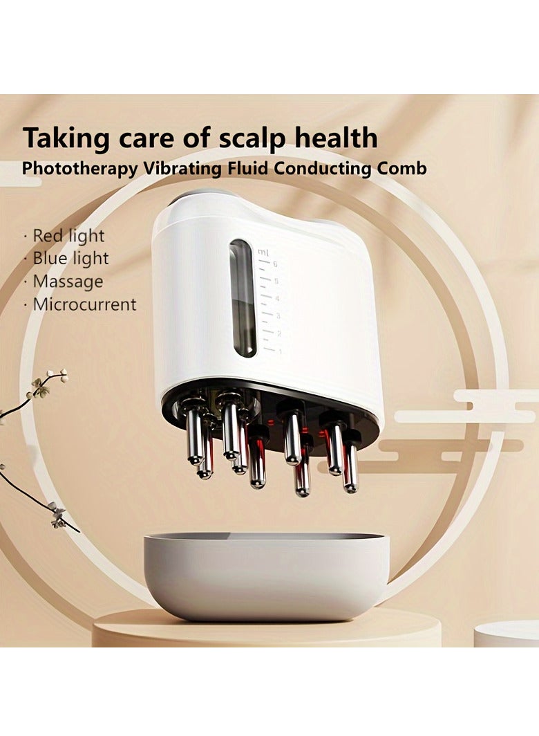 Phototherapy Vibrating Fluid Conducting Comb, USB Rechargeable Scalp Massager, Oil Applicator Comb, Ideal For Head Massage