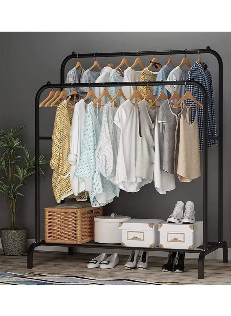 Multifunctional hanger coat rack family bedroom storage rack double pole plus base shoe rack black