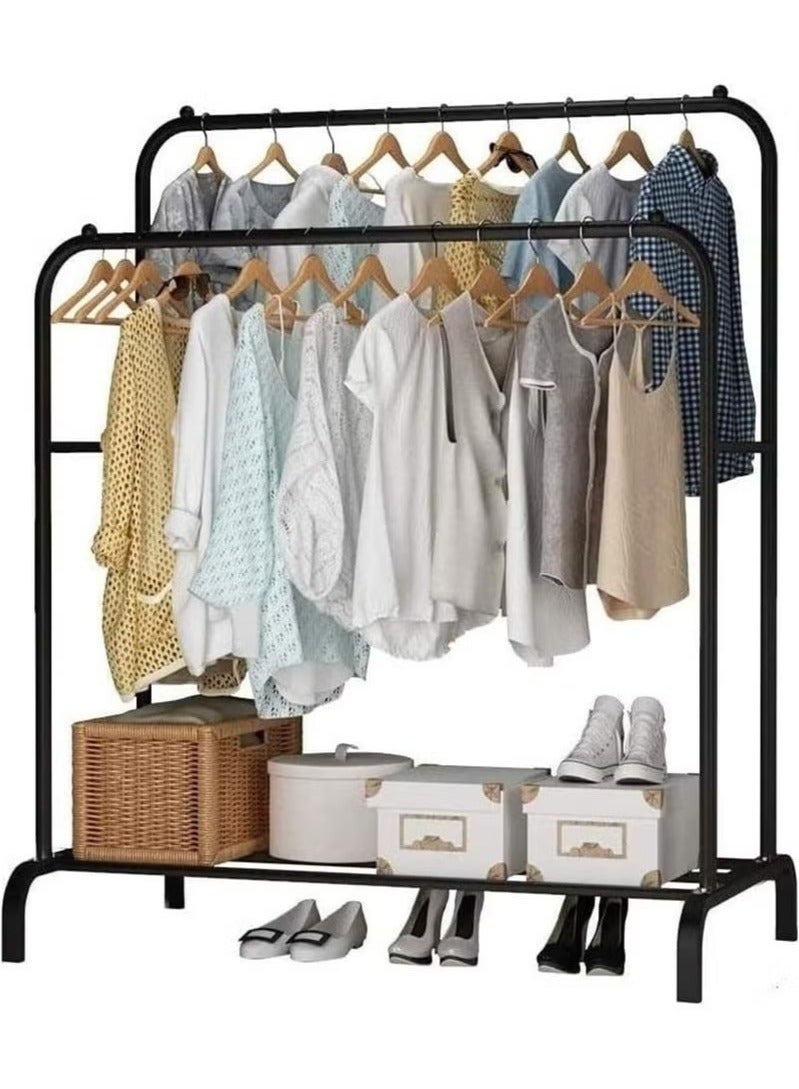 Multifunctional hanger coat rack family bedroom storage rack double pole plus base shoe rack black