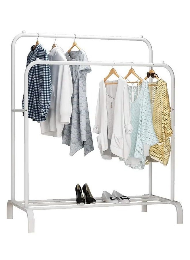 Multifunctional hanger coat rack family bedroom storage rack double pole plus base shoe rack white