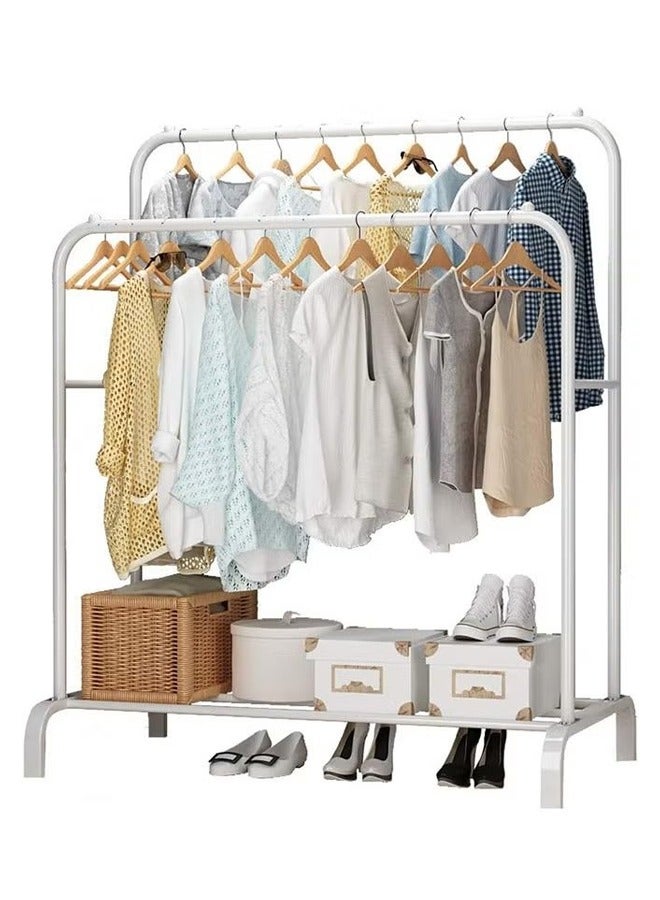 Multifunctional hanger coat rack family bedroom storage rack double pole plus base shoe rack white