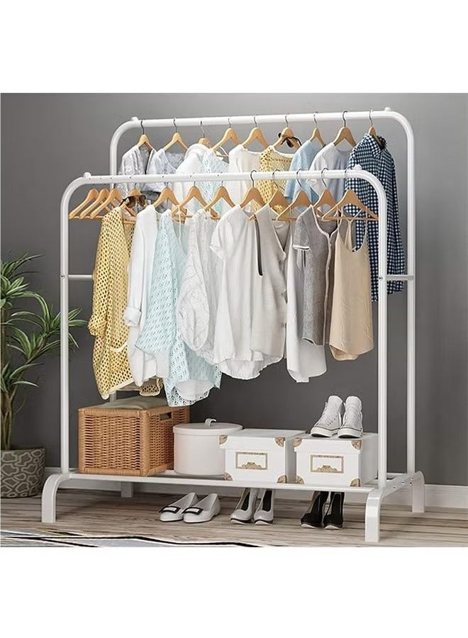 Multifunctional hanger coat rack family bedroom storage rack double pole plus base shoe rack white