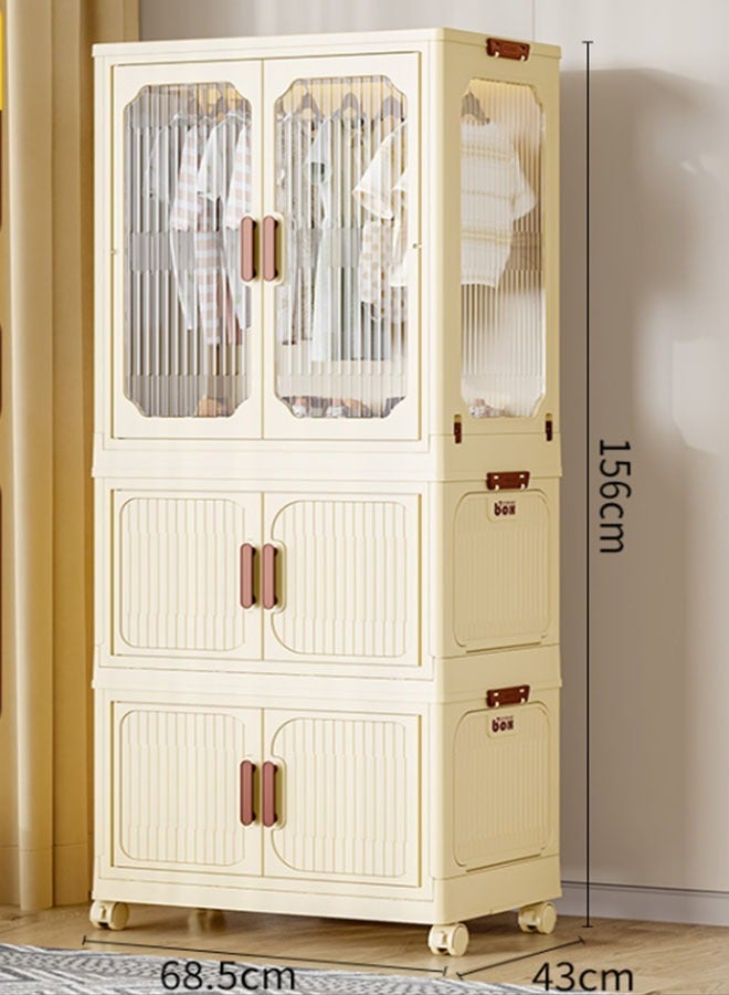 2 Layers Stylish Multi-Functional Storage 1 Cabinet & 2 Wardrobe