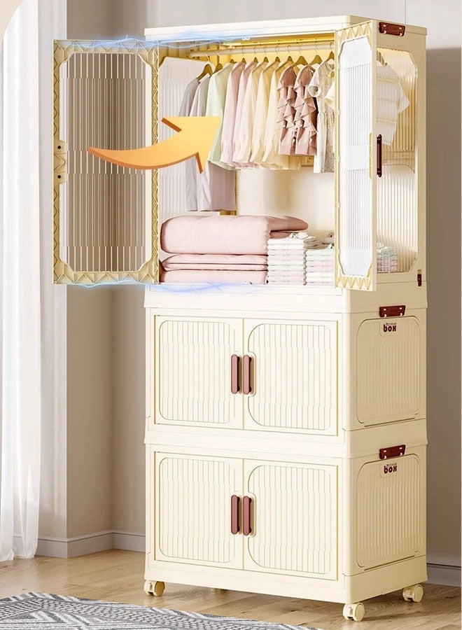 2 Layers Stylish Multi-Functional Storage 1 Cabinet & 2 Wardrobe