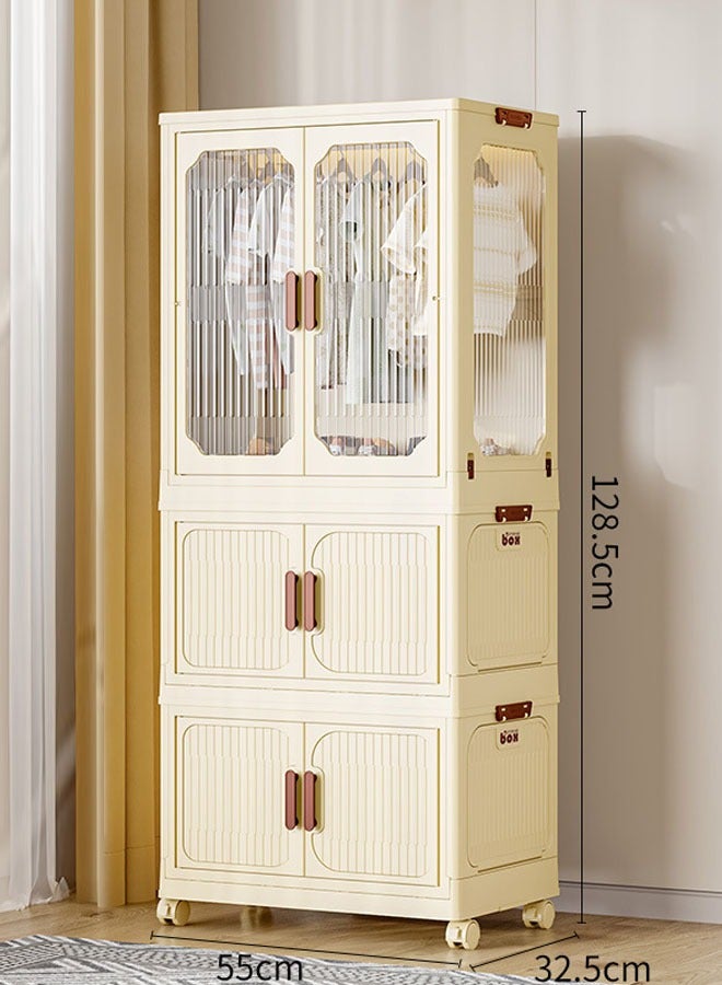 2 Layers Stylish Multi-Functional Storage 1 Cabinet & 2 Wardrobe