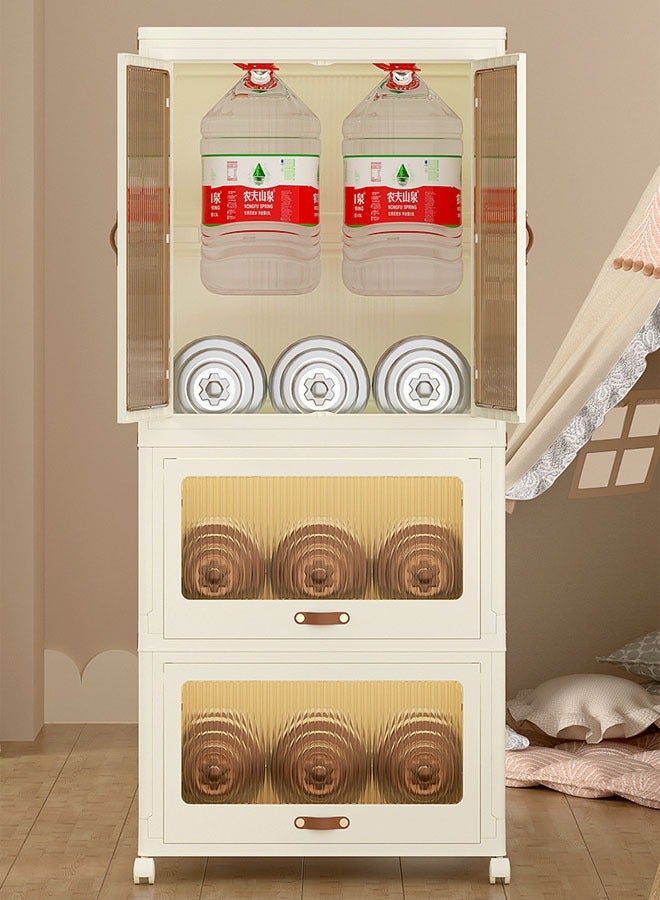 2 Layers Stylish Multi-Functional Storage 1 Cabinet & 2 Wardrobe