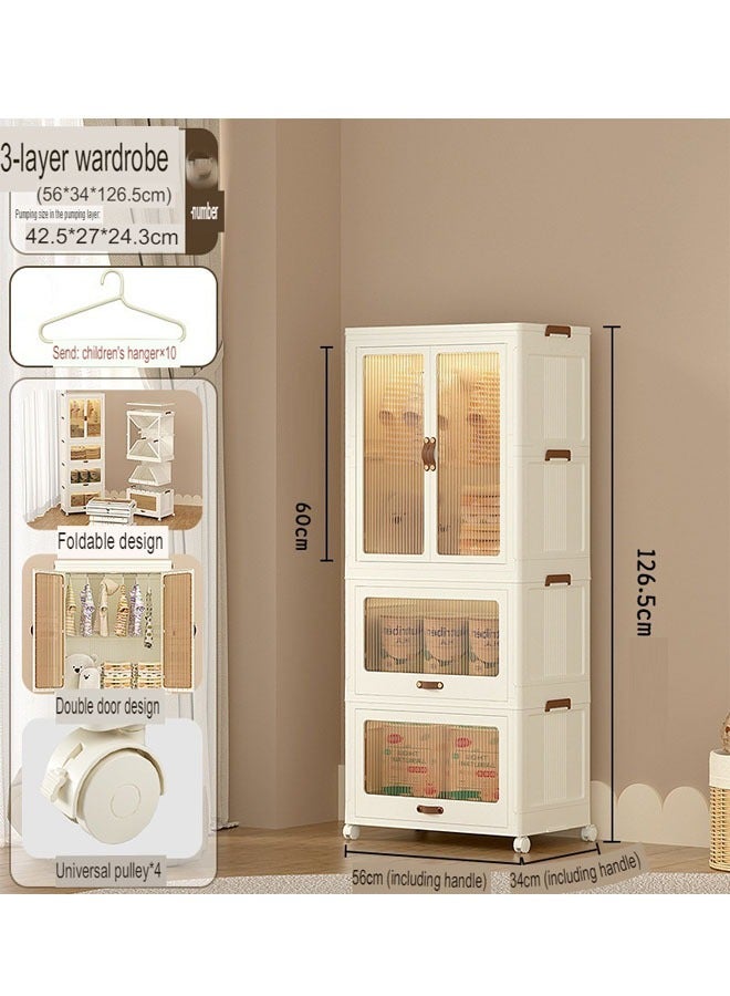 2 Layers Stylish Multi-Functional Storage 1 Cabinet & 2 Wardrobe