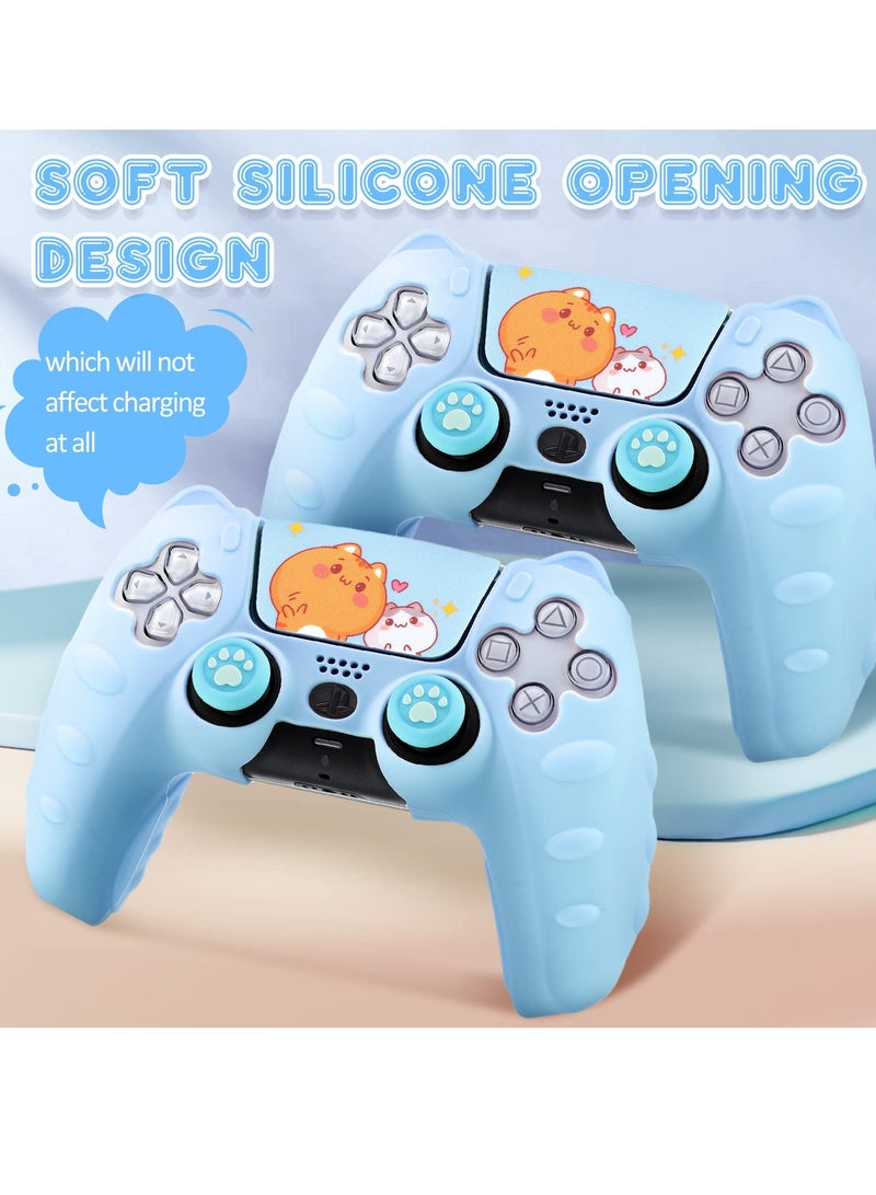 Cute Cat Silicone Case for PlayStation 5 Controller, Kawaii Anti,Slip Design with 4 Thumb Grip Caps and 2 Cat Stickers, Perfect Accessory for PS5