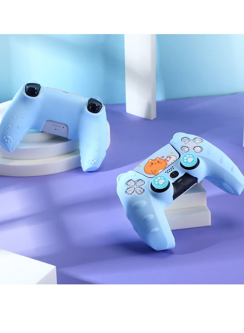 Cute Cat Silicone Case for PlayStation 5 Controller, Kawaii Anti,Slip Design with 4 Thumb Grip Caps and 2 Cat Stickers, Perfect Accessory for PS5