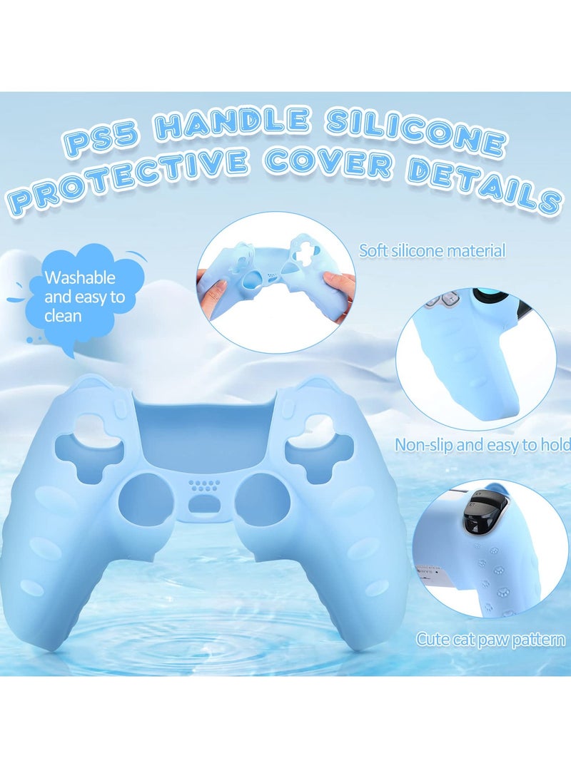 Cute Cat Silicone Case for PlayStation 5 Controller, Kawaii Anti,Slip Design with 4 Thumb Grip Caps and 2 Cat Stickers, Perfect Accessory for PS5