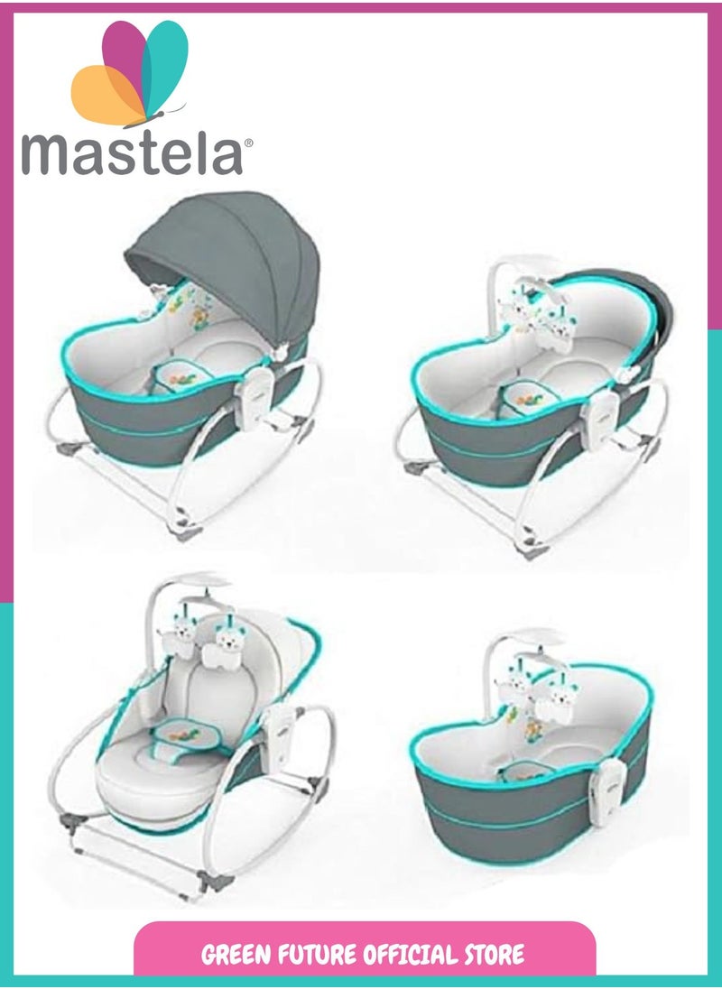 Baby Bassinet with Canopy - Portable Infant Rocking Cradle with Toy Bar and Soothing Vibration | 5-in-1 Foldable Baby Crib and Sleeper