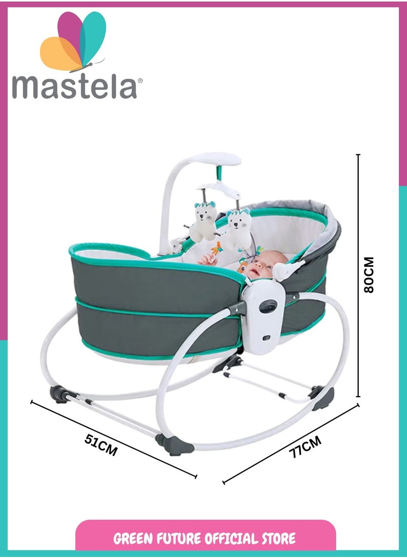 Baby Bassinet with Canopy - Portable Infant Rocking Cradle with Toy Bar and Soothing Vibration | 5-in-1 Foldable Baby Crib and Sleeper