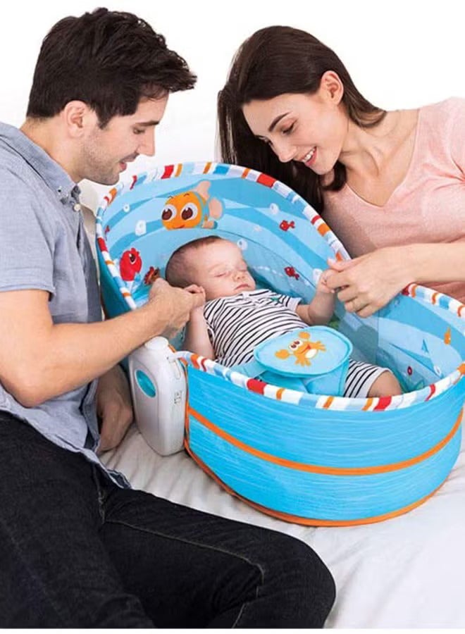 Baby Bassinet with Canopy - Portable Infant Rocking Cradle with Toy Bar and Soothing Vibration | 5-in-1 Foldable Baby Crib and Sleeper