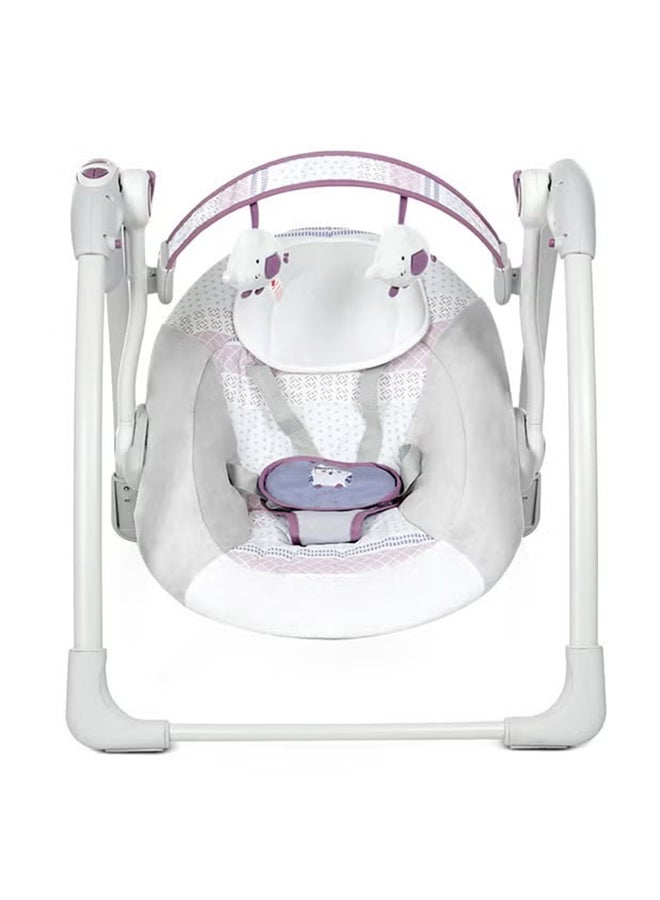 Baby Swing with Soothing Vibrations and 5-Speed Settings, Portable Compact Design with Soft Plush Seat, Safety Harness, and Detachable Toy Bar - Perfect for Soothing Infants - Grey