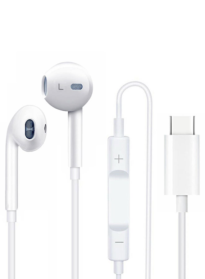 ( for iPhone 16 Plus ) Wired Headphone For Apple Type C Wired iPhone Headphones In-Ear Earbuds Built-in Microphone and Volume Control White