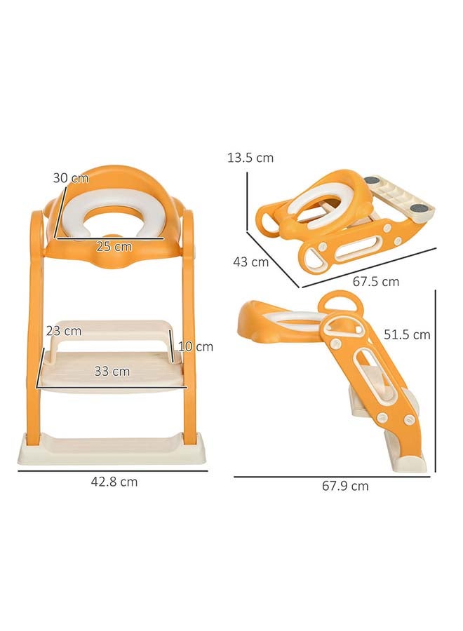 Potty Training Seat with Ladder - Safe and Comfortable Toddler Toilet Seat with Step Stool, Foldable, Non-Slip, Easy to Clean, Orange