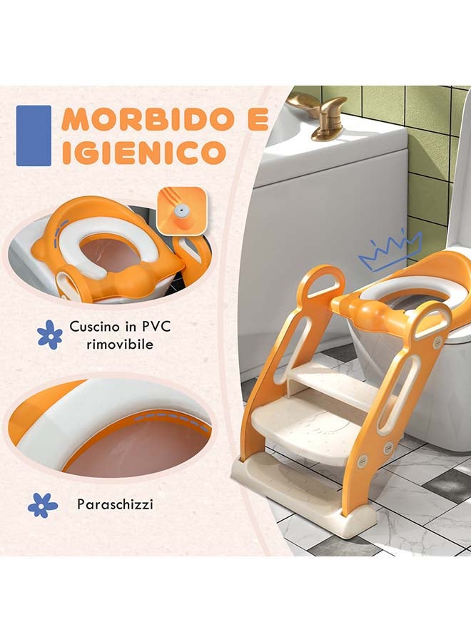 Potty Training Seat with Ladder - Safe and Comfortable Toddler Toilet Seat with Step Stool, Foldable, Non-Slip, Easy to Clean, Orange