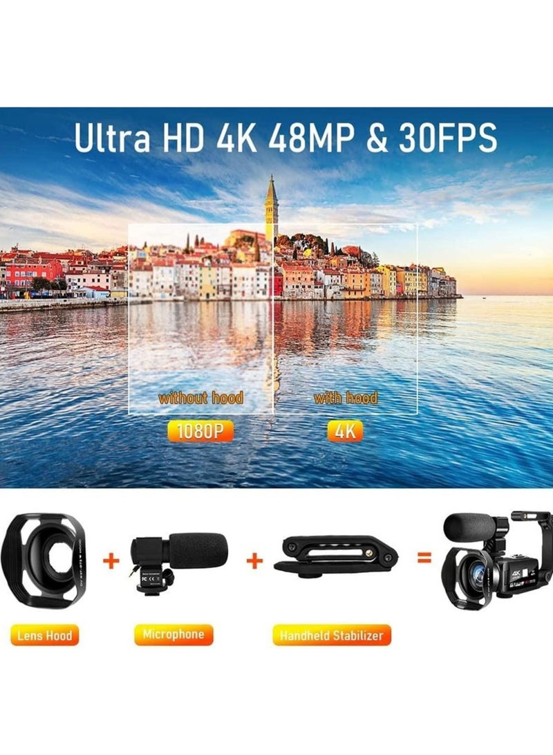 FHD 1080P Video Camera Camcorder 30FPS 36MP Digital Recorder with 2.8 Inch Screen and 270 Degree Rotation 8X Digital Zoom