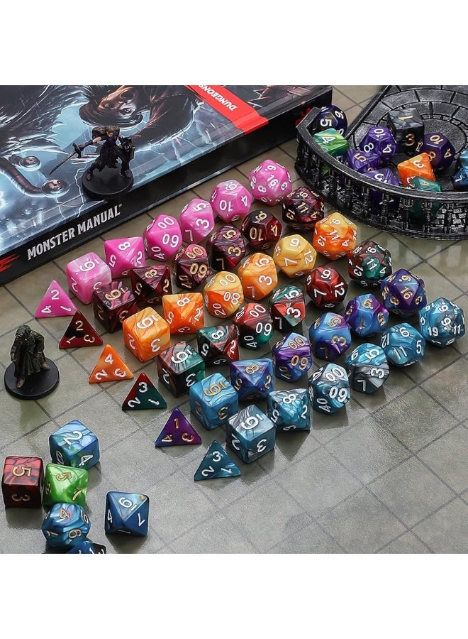 QMay DND Dice Sets  6 X 7 Polyhedral Dice 42pcs with 6 Drawstring Bags for Dungeons and Dragons RPG MTGRole Playing Table Game