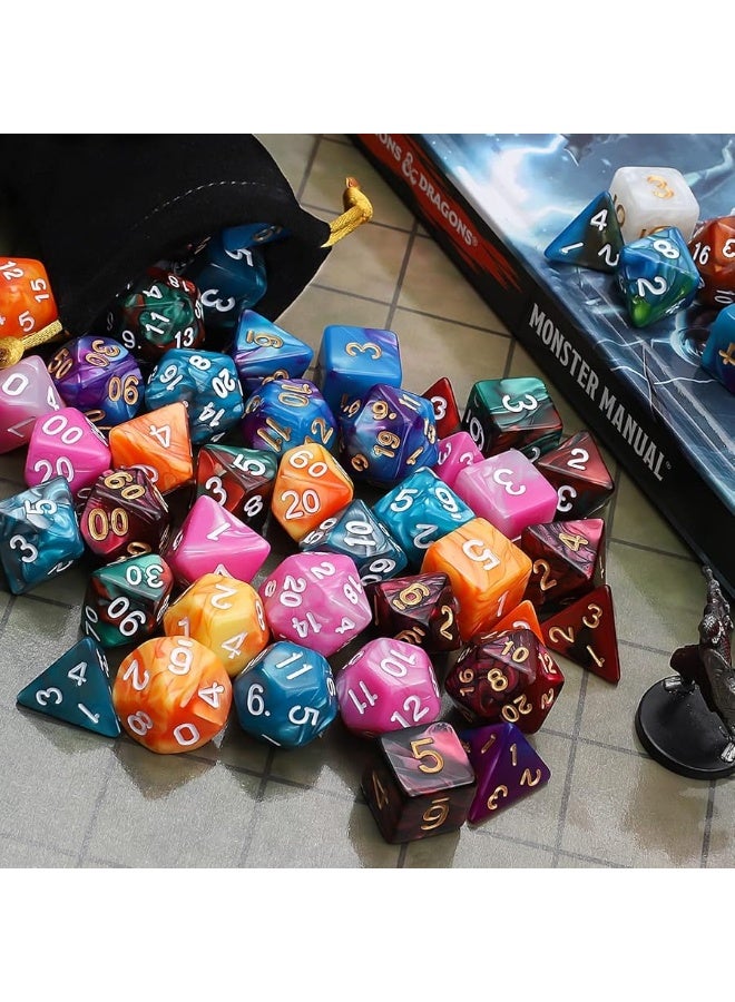QMay DND Dice Sets  6 X 7 Polyhedral Dice 42pcs with 6 Drawstring Bags for Dungeons and Dragons RPG MTGRole Playing Table Game