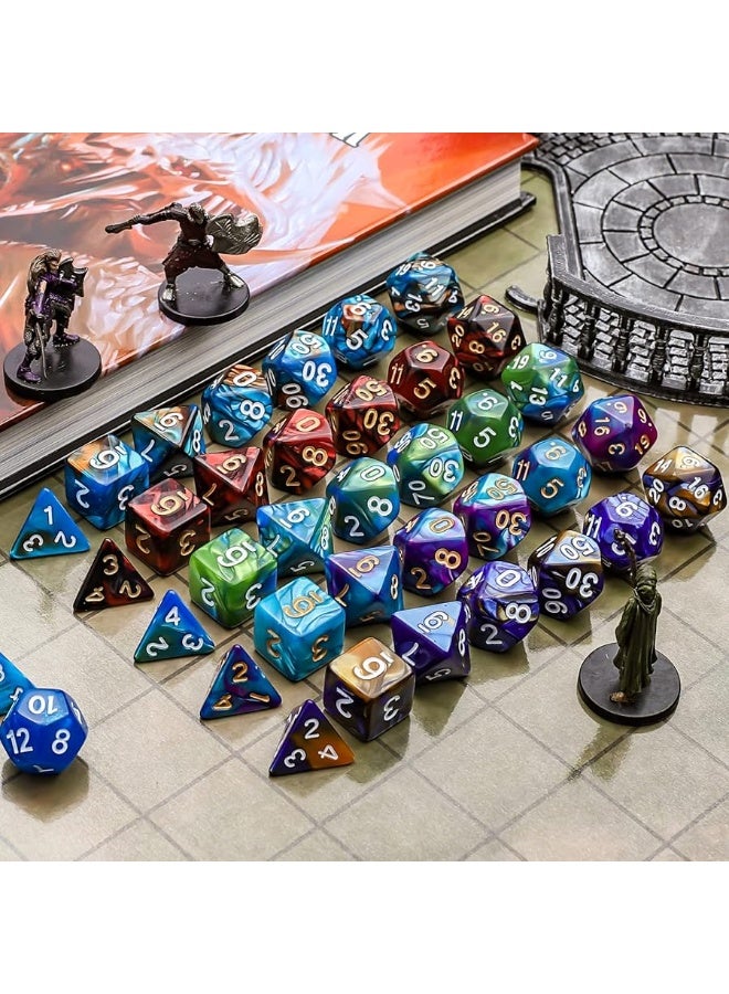CiaraQ Polyhedral Dice Set (35 Pieces) with Black Pouches, 5 Complete Double-Colors Dice Sets of D4 D6 D8 D10 D% D12 D20 Compatible with Dungeons and Dragons DND RPG MTG Table Games