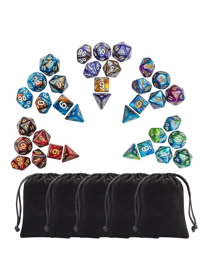 CiaraQ Polyhedral Dice Set (35 Pieces) with Black Pouches, 5 Complete Double-Colors Dice Sets of D4 D6 D8 D10 D% D12 D20 Compatible with Dungeons and Dragons DND RPG MTG Table Games