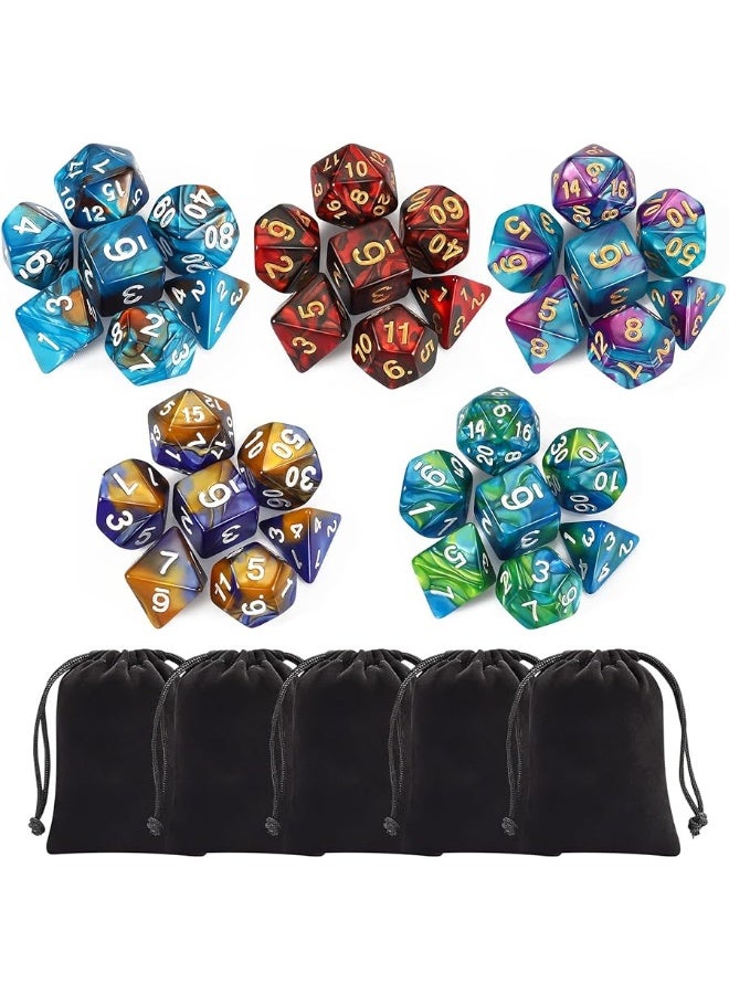CiaraQ Polyhedral Dice Set (35 Pieces) with Black Pouches, 5 Complete Double-Colors Dice Sets of D4 D6 D8 D10 D% D12 D20 Compatible with Dungeons and Dragons DND RPG MTG Table Games