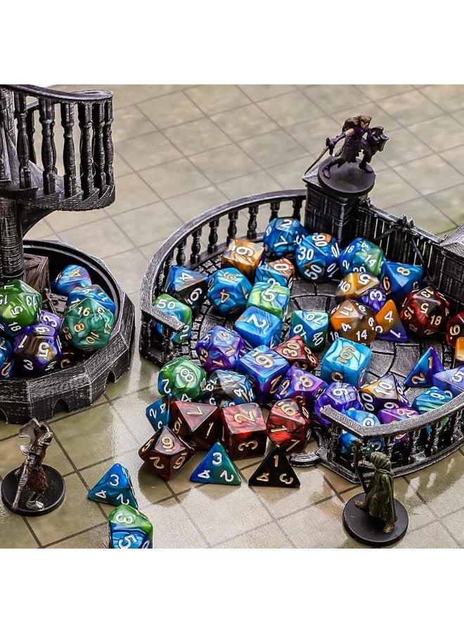 CiaraQ Polyhedral Dice Set (35 Pieces) with Black Pouches, 5 Complete Double-Colors Dice Sets of D4 D6 D8 D10 D% D12 D20 Compatible with Dungeons and Dragons DND RPG MTG Table Games