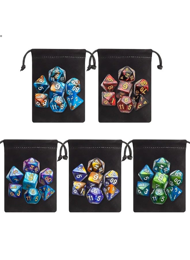 CiaraQ Polyhedral Dice Set (35 Pieces) with Black Pouches, 5 Complete Double-Colors Dice Sets of D4 D6 D8 D10 D% D12 D20 Compatible with Dungeons and Dragons DND RPG MTG Table Games