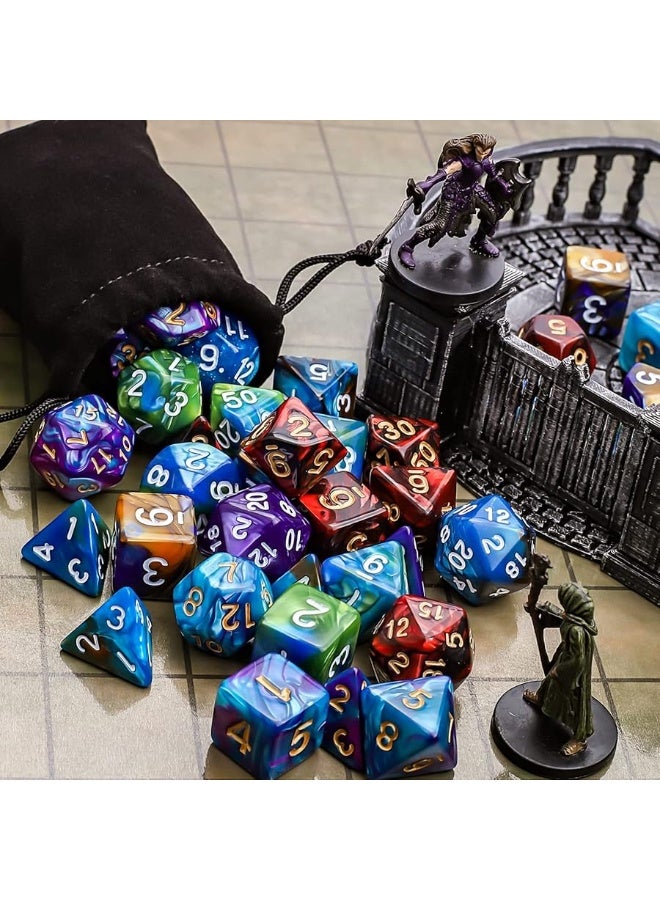 CiaraQ Polyhedral Dice Set (35 Pieces) with Black Pouches, 5 Complete Double-Colors Dice Sets of D4 D6 D8 D10 D% D12 D20 Compatible with Dungeons and Dragons DND RPG MTG Table Games