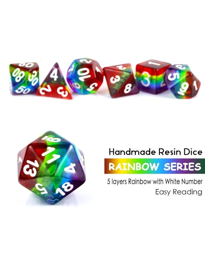 Rainbow DND Dice Set DNDND Transparent Rainbow Polyhedral Die with Free Organza Bag for DD Dungeons and Dragons RPGs Role Playing Table Games