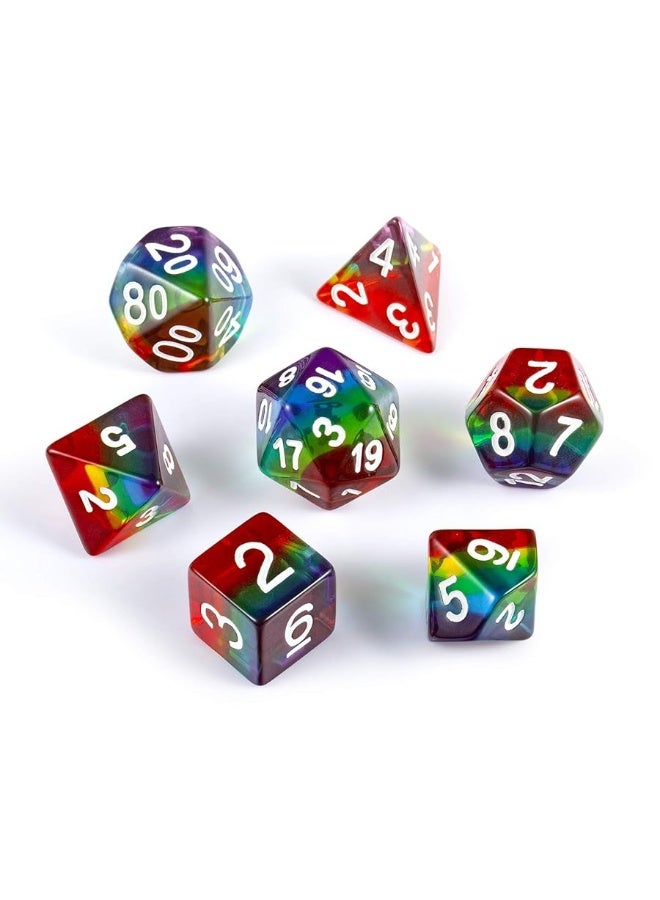 Rainbow DND Dice Set DNDND Transparent Rainbow Polyhedral Die with Free Organza Bag for DD Dungeons and Dragons RPGs Role Playing Table Games