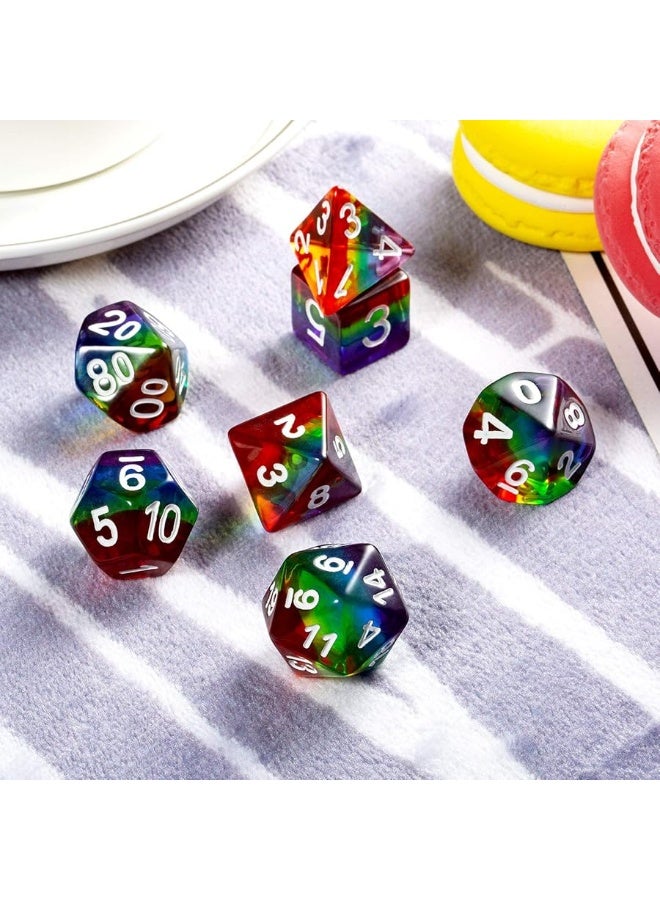 Rainbow DND Dice Set DNDND Transparent Rainbow Polyhedral Die with Free Organza Bag for DD Dungeons and Dragons RPGs Role Playing Table Games