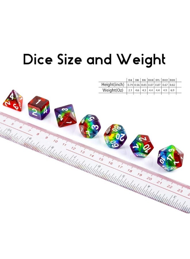 Rainbow DND Dice Set DNDND Transparent Rainbow Polyhedral Die with Free Organza Bag for DD Dungeons and Dragons RPGs Role Playing Table Games