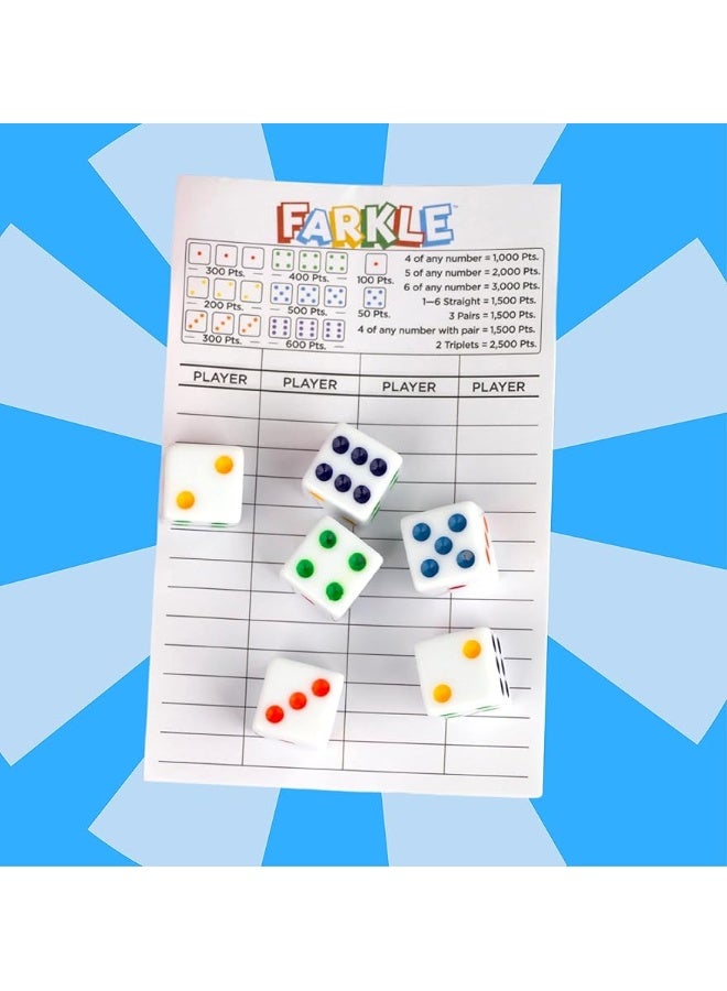 Regal Games - Farkle Classic Dice Game w/ 6 Colored Dice, 1 Convenient Dice Cup for Easy Shaking, and 25 Score Sheets - Fun Family Game for Travel, Camp, and More - Ideal for 2-4 Players (Ages 12+)