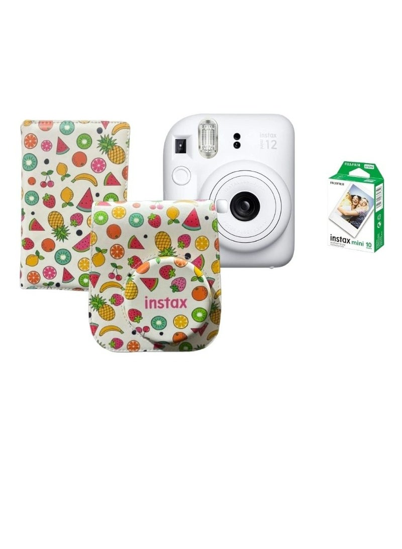 Instax Mini 12 Instant Camera -Clay White + 10 Sheet Film+ Case+ Album