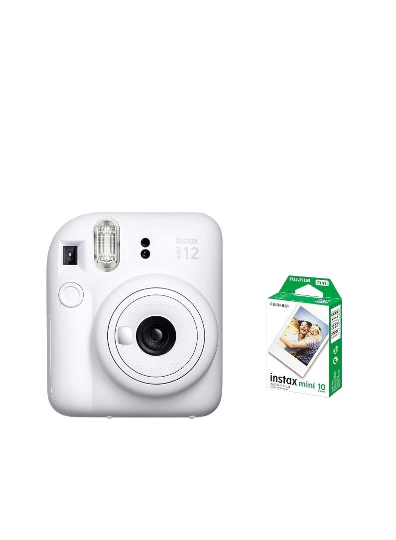 Instax Mini 12 Instant Camera -Clay White + 10 Sheet Film+ Case+ Album