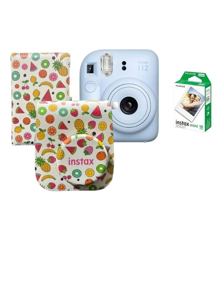 Instax Mini 12 Instant Camera - Pastel Blue + 10 Sheet Film+ Case+ Album