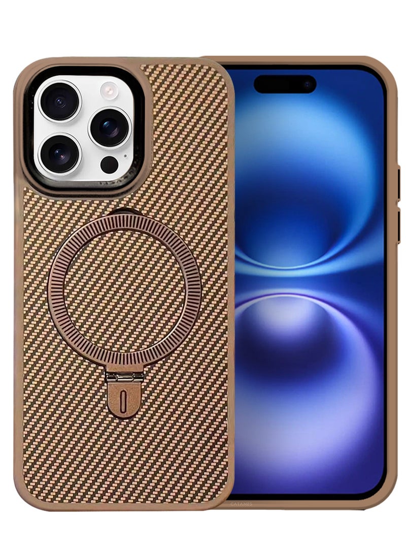 ( for iPhone 16 Pro ) 2 Pack, Case and Screen Protector, Carbon Fiber Texture, Metal Bracket, Magsafe Kickstand Case Cover - Beige