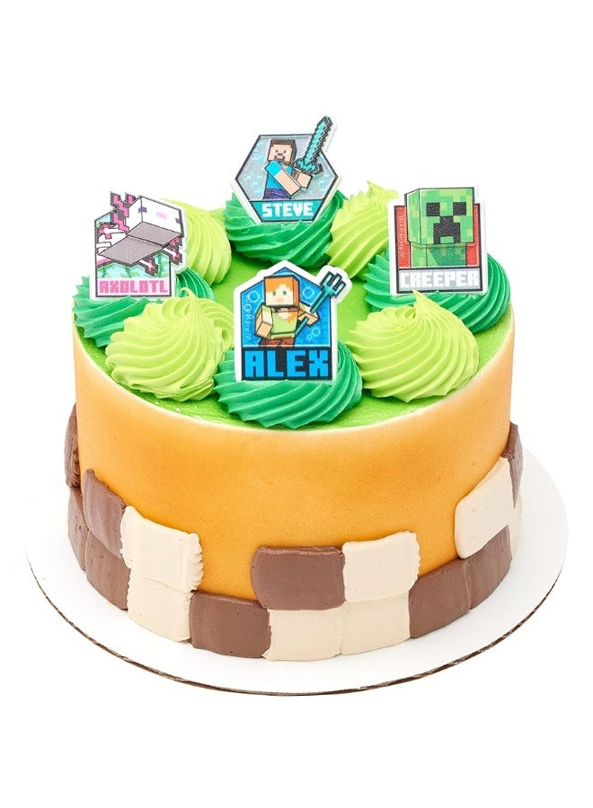 DecoPac Minecraft Lush Finds Rings, Cupcake Decorations Featuring Creeper, Alex, Steve and Axolotl! Multicolored 3D Food Safe Cake Toppers â€“ 24 Pack