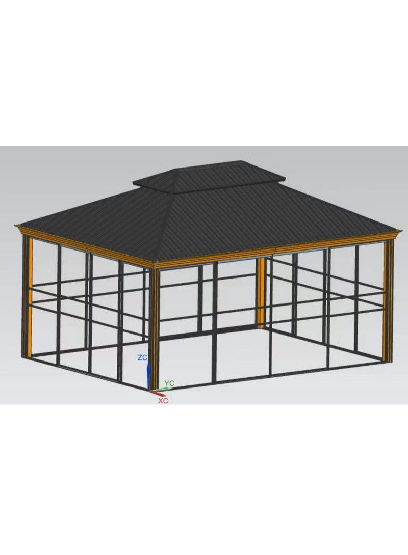 Double Hardtop Gazebo Outdoor Screen House Backyard Sun Room Aluminum Solarium with Sliding doors