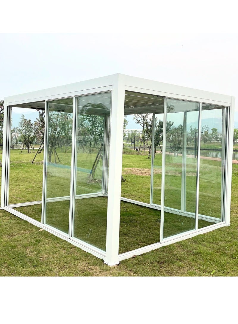 Shuttered roof aluminum 3x3m gazebo with sliding glass door