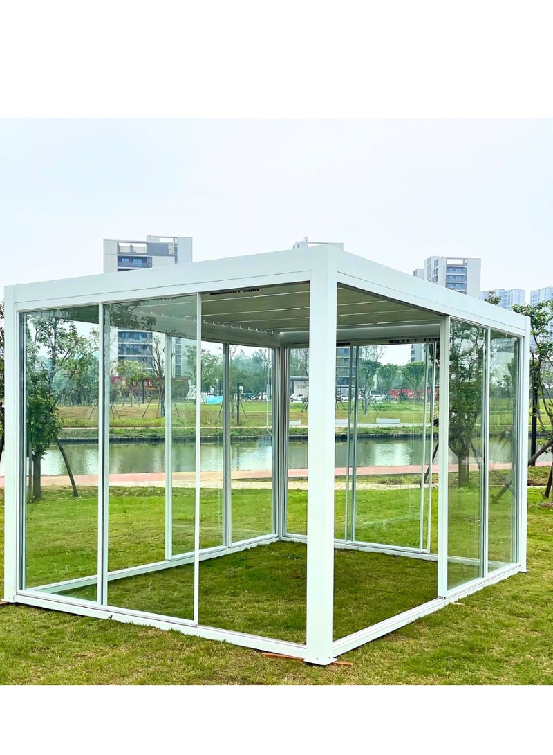 Shuttered roof aluminum 3x3m gazebo with sliding glass door