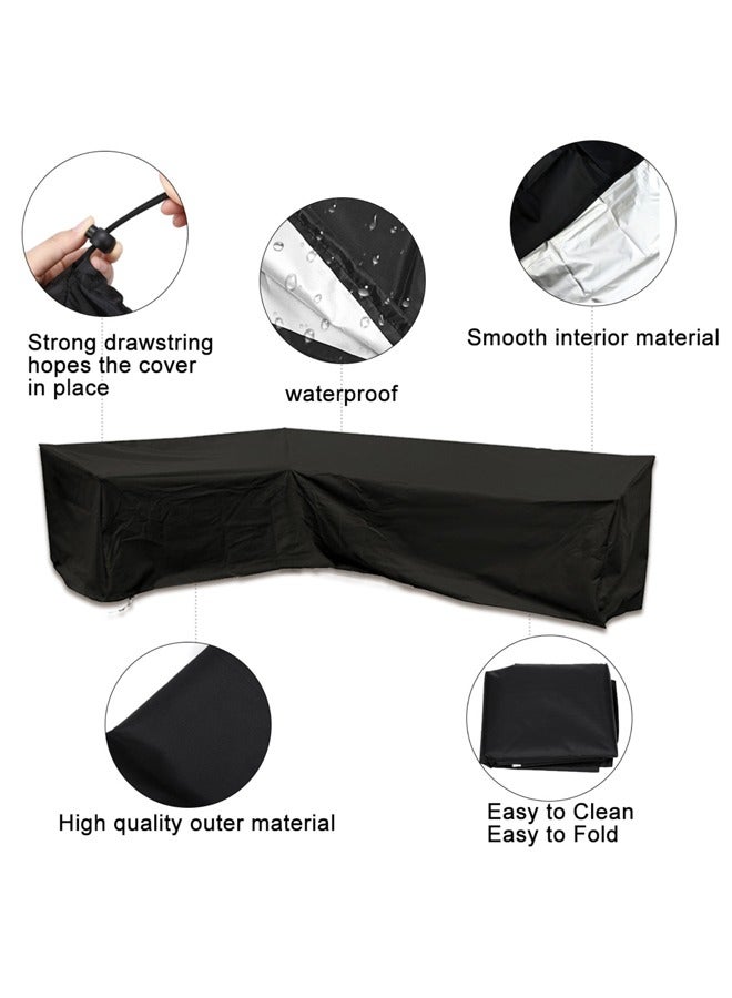 Patio Furniture Covers Heavy Duty Outdoor Sectional Sofa Cover, Waterproof 100% Patio Sectional Couch Cover, V-Shaped Lawn Patio Furniture Cover Black