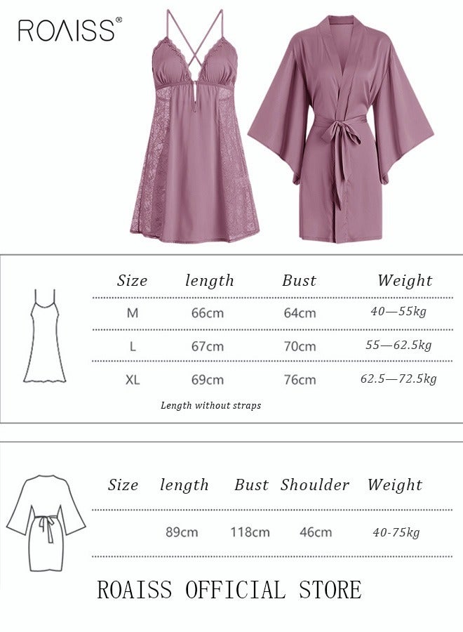 2 Piece Nightgown Set Women's Sweet Halter Nightdress Lace Lingerie Sleepwear Home Dress Set Romantic Elegant Pajamas Ladies Spring Autumn Robe Loungewear