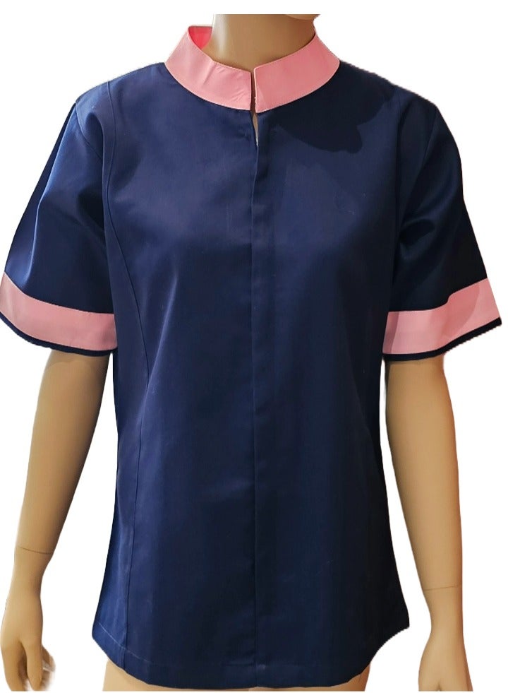 Housemaid Uniform, Mandarin Collar Style, Navy Blue House Helper Uniform