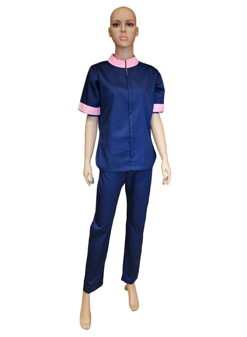 Housemaid Uniform, Mandarin Collar Style, Navy Blue House Helper Uniform