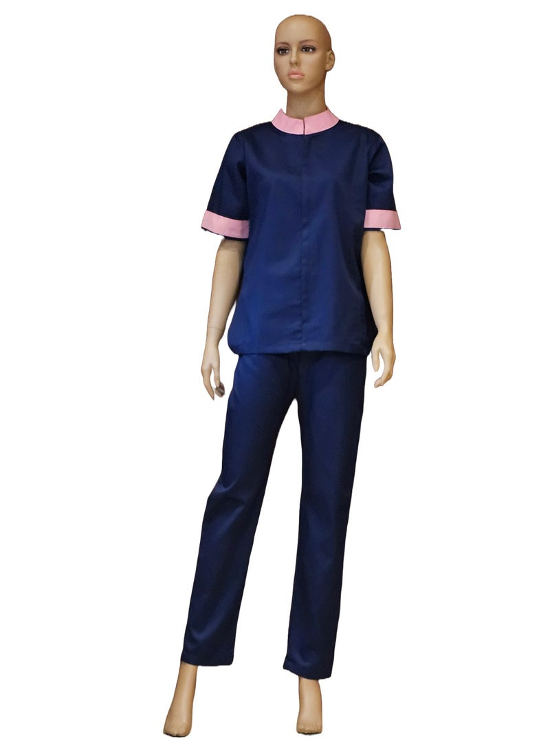 Housemaid Uniform, Mandarin Collar Style, Navy Blue House Helper Uniform