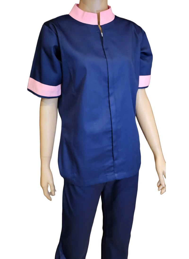 Housemaid Uniform, Mandarin Collar Style, Navy Blue House Helper Uniform