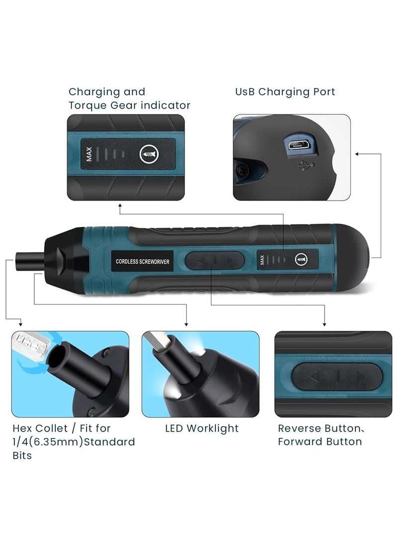 105 pcs Cordless Electric Screwdriver Set With LED 4 Switch Torques 37 Bits & Storage Case 1300mAh Rechargeable Battery Portable Utility Tool For Repairing Woodwork DIY Projects And More